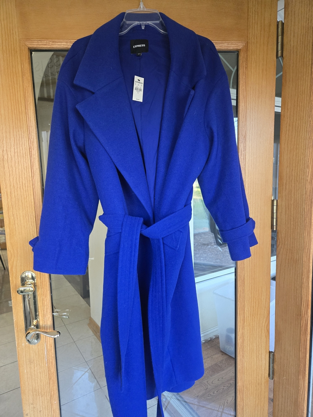Express Bold Cobalt Blue Wool-Blend Trench Coat - Picture 2 of 4